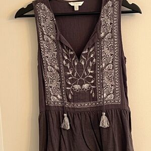 Lucky Brand Charcoal Gray Embroidered Sleeveless Top
